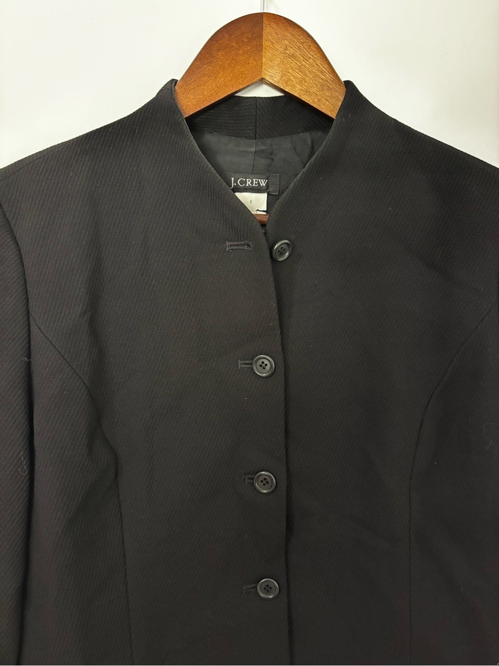 J.Crew Black Wool Blend Mandarin Collar Blazer Jacket Size 6 Vintage Style - Picture 3 of 11